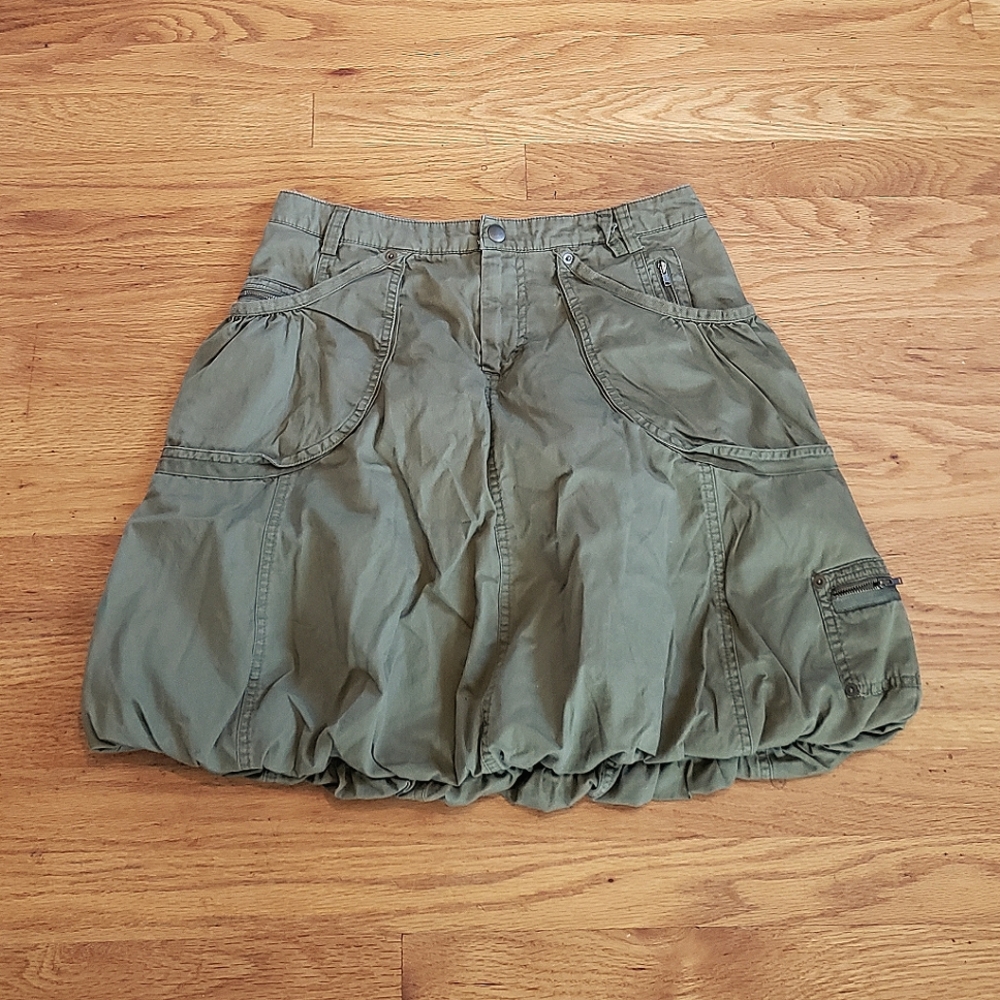 BISOU Bisou Mini BUBBLE SKIRT Army Green Khaki Puffy w Pockets sz 7